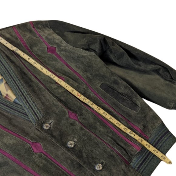 Men's Vintage Sheepskin Cardigan Brown & Red Confeccion Cuni, SA Made in Spain - Picture 15 of 15